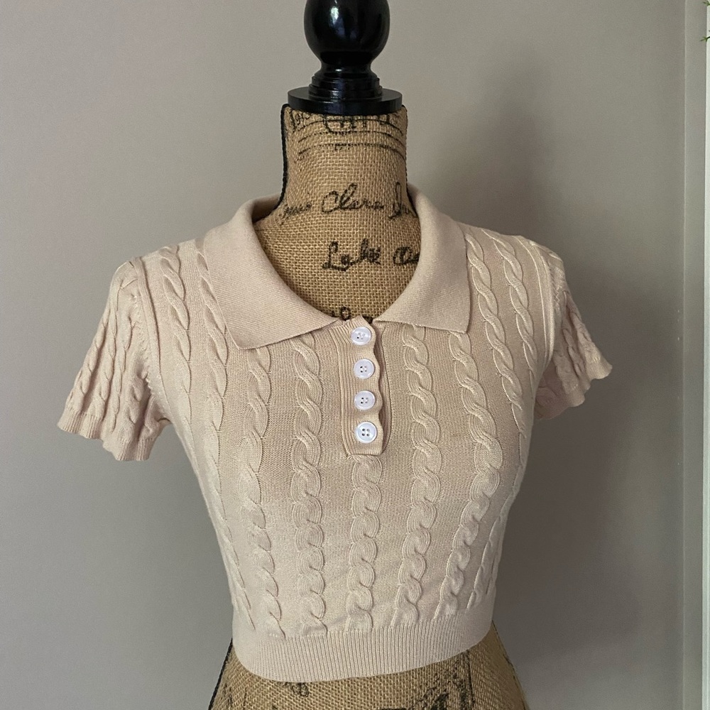 Half Button Knit Crop Top